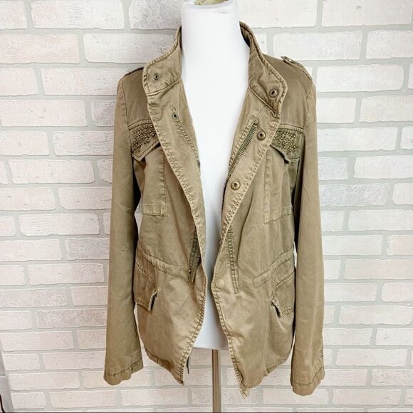 Zara Studded Olive Cargo Military Style Jacket - Picture 1 of 9